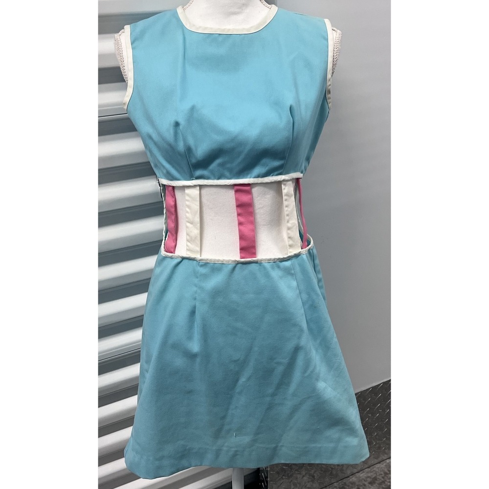 RARE Vintage 1960's Cutout Mini dress Go-go Miami Originals Turquoise Pink Mod